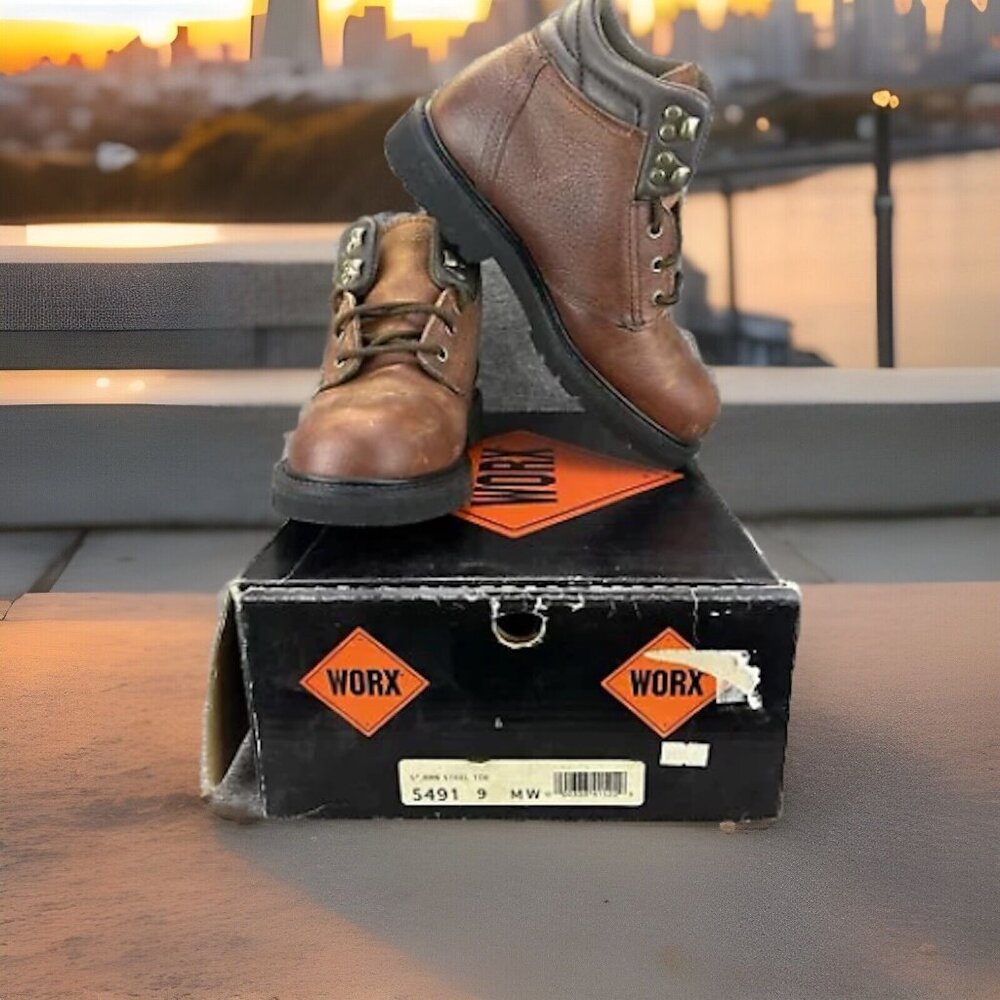 ✅Womens 9MW Worx By Red Wings Steel Toe 5" Brown Leather Safety Boots 5491
